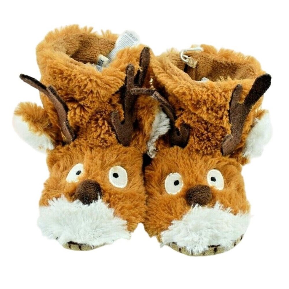 Little Blue House Kids Medium 8 to 10 Brown Reindeer Cozy Slouch Slippers New